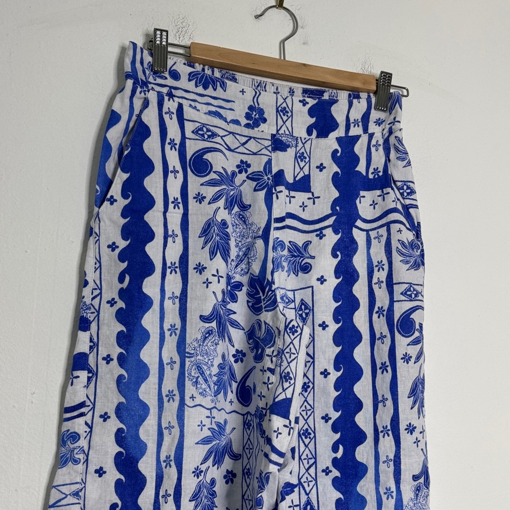 Joie Blue White Floral Wide Leg Linen Pants - Picture 3 of 5